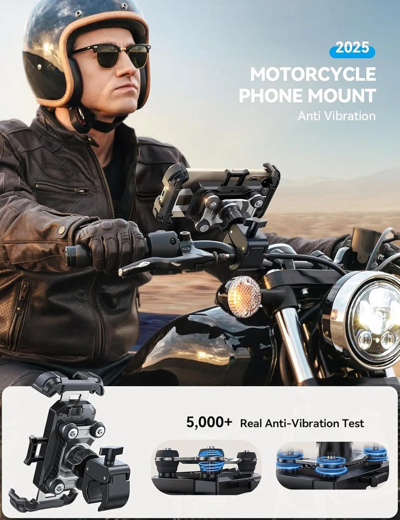 1S Auto-Lock Motorcycle Phone Mount, 360° Rotatable Bike Phone Holder, Fits 18-34mm Handlebars for Motorcycle, Bicycle, ATV