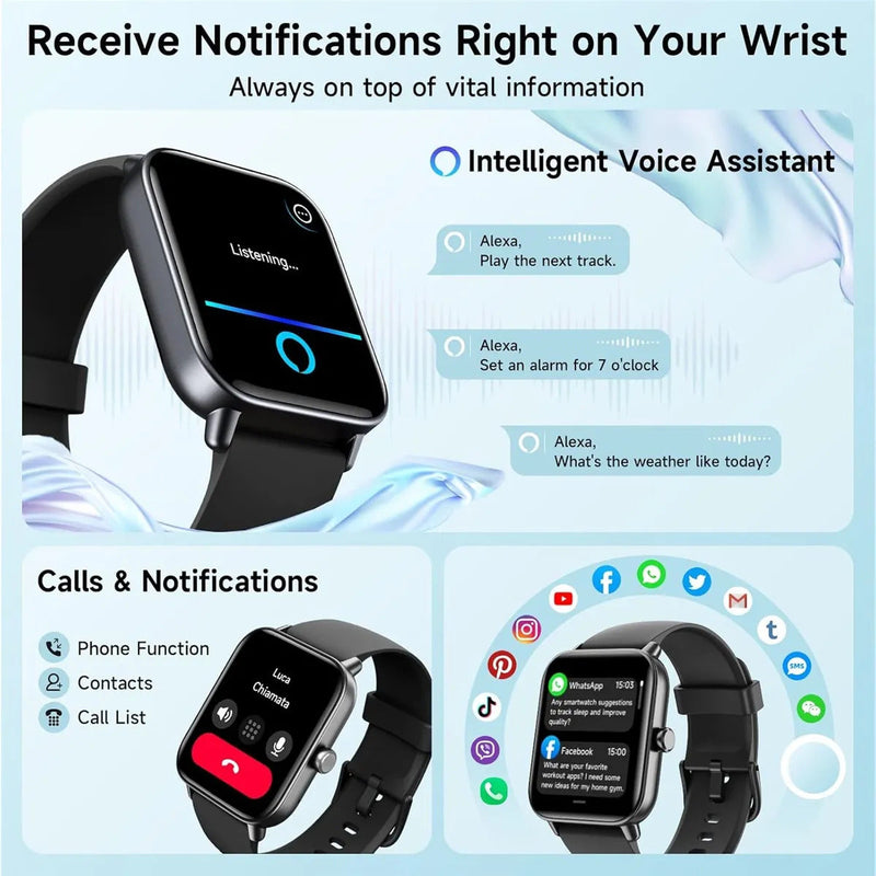Fitness Tracker Smart Watch with Bluetooth Call, 1.8" HD Screen, 101+ Sports Modes, Heart Rate Monitor, Alexa Voice Assistant, IP68 Waterproof