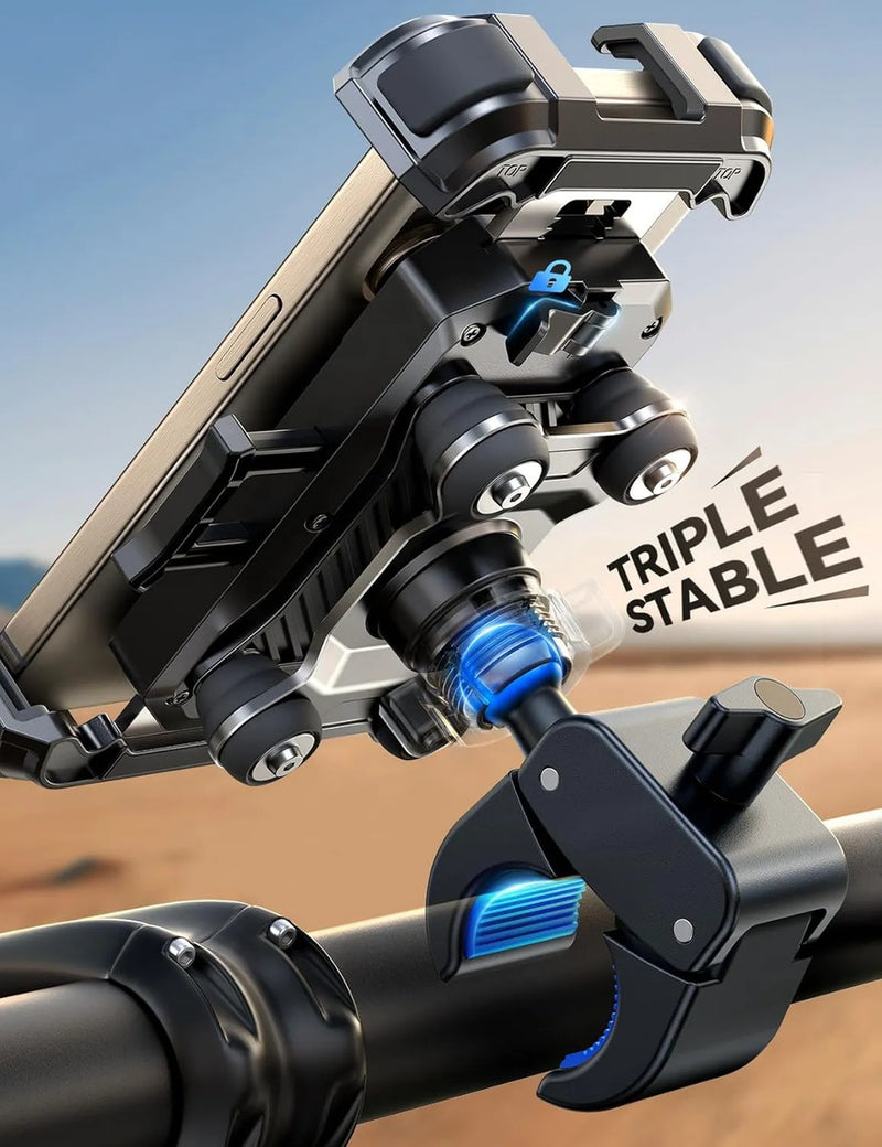 1S Auto-Lock Motorcycle Phone Mount, 360° Rotatable Bike Phone Holder, Fits 18-34mm Handlebars for Motorcycle, Bicycle, ATV