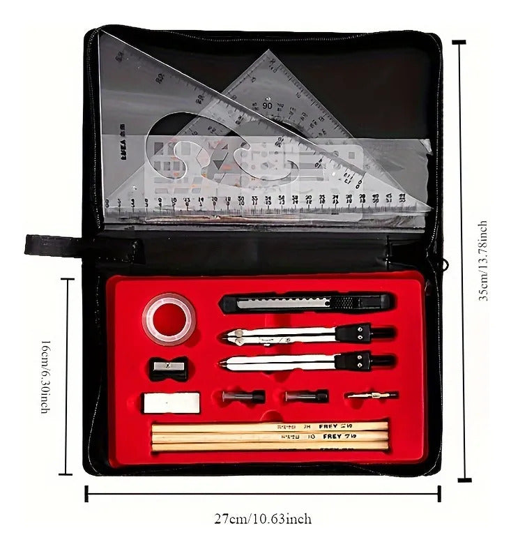 Professional Drafting Drawing Tool Set with Zipper Case, Complete Geometry Kit for Students, Engineers, Architects