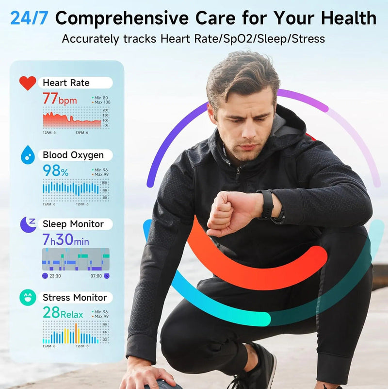 Fitness Tracker Smart Watch with Bluetooth Call, 1.8" HD Screen, 101+ Sports Modes, Heart Rate Monitor, Alexa Voice Assistant, IP68 Waterproof