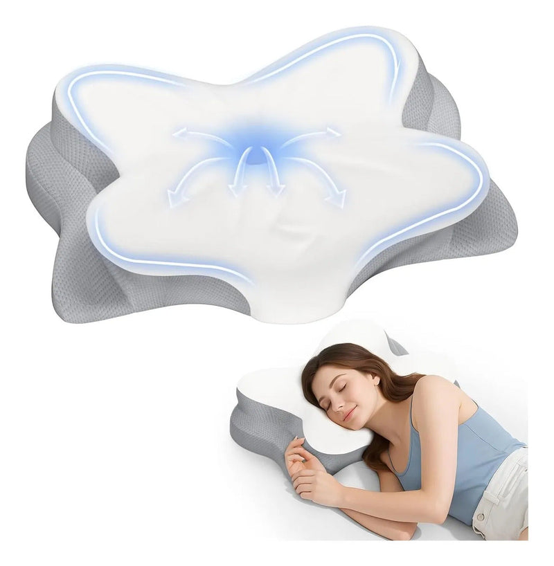 Ergonomic Butterfly Memory Foam Neck Pillow for Neck Pain Relief, Cervical Pillow for Side Back Stomach Sleepers, Washable Pillowcase