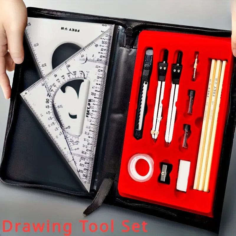 Professional Drafting Drawing Tool Set with Zipper Case, Complete Geometry Kit for Students, Engineers, Architects
