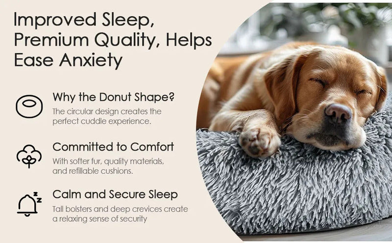 50cm Calming Donut Dog Bed, Fluffy Plush Round Cat Bed with Anti-Slip Bottom, Washable Pet Bed for Small Dogs and Cats