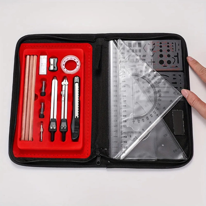 Professional Drafting Drawing Tool Set with Zipper Case, Complete Geometry Kit for Students, Engineers, Architects