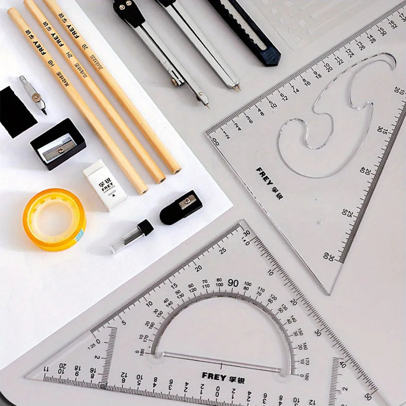 Professional Drafting Drawing Tool Set with Zipper Case, Complete Geometry Kit for Students, Engineers, Architects