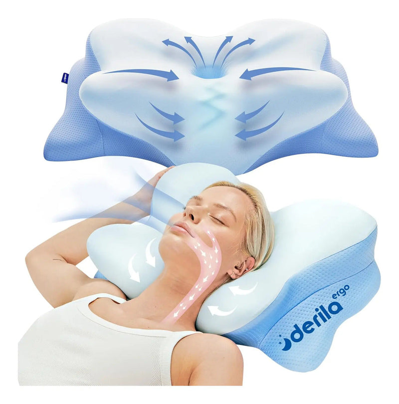 Ergonomic Butterfly Memory Foam Neck Pillow for Neck Pain Relief, Cervical Pillow for Side Back Stomach Sleepers, Washable Pillowcase