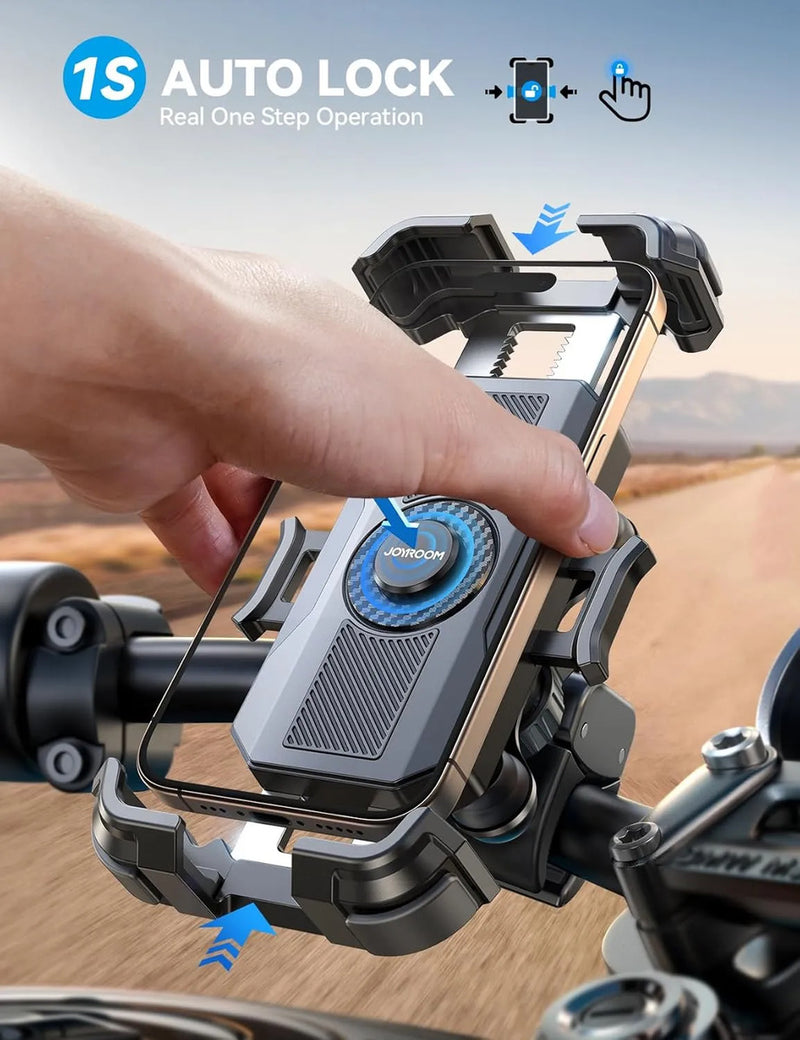 1S Auto-Lock Motorcycle Phone Mount, 360° Rotatable Bike Phone Holder, Fits 18-34mm Handlebars for Motorcycle, Bicycle, ATV