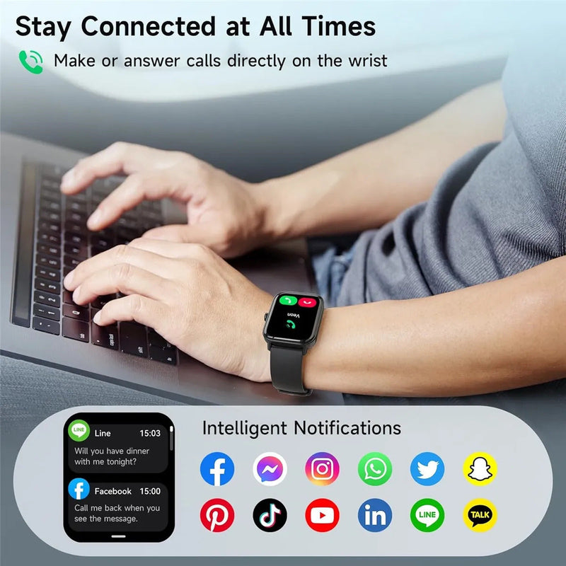 Fitness Tracker Smart Watch with Bluetooth Call, 1.8" HD Screen, 101+ Sports Modes, Heart Rate Monitor, Alexa Voice Assistant, IP68 Waterproof