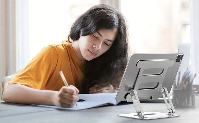 360° Rotatable Adjustable Tablet Stand, Aluminum Alloy Foldable Phone Holder with Multi-Angle Adjustment, Compatible with 4.7-12.9 Inch Devices