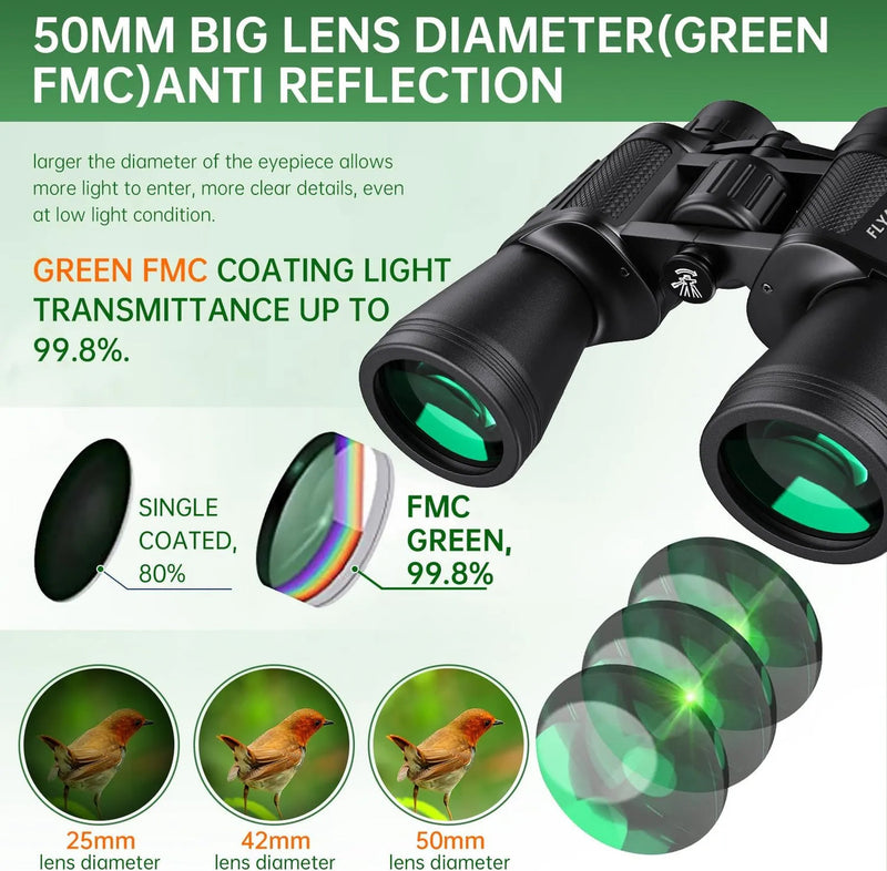 10x50 High Power Binoculars for Adults, BAK4 Prism FMC Multi-Coated Lenses, Waterproof Binoculars for Bird Watching, Hunting, Hiking, Sports