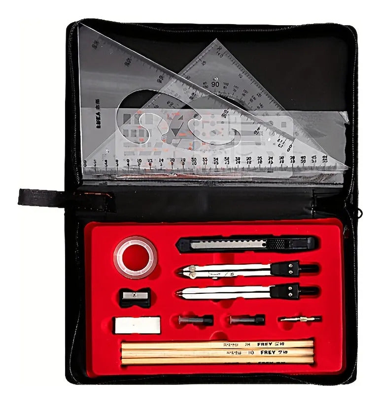 Professional Drafting Drawing Tool Set with Zipper Case, Complete Geometry Kit for Students, Engineers, Architects