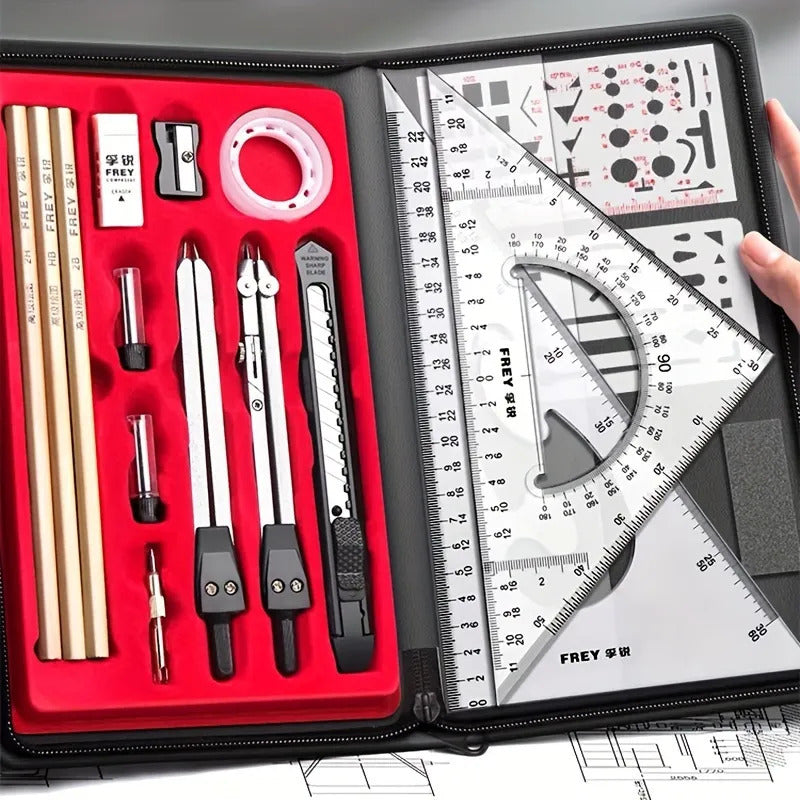 Professional Drafting Drawing Tool Set with Zipper Case, Complete Geometry Kit for Students, Engineers, Architects