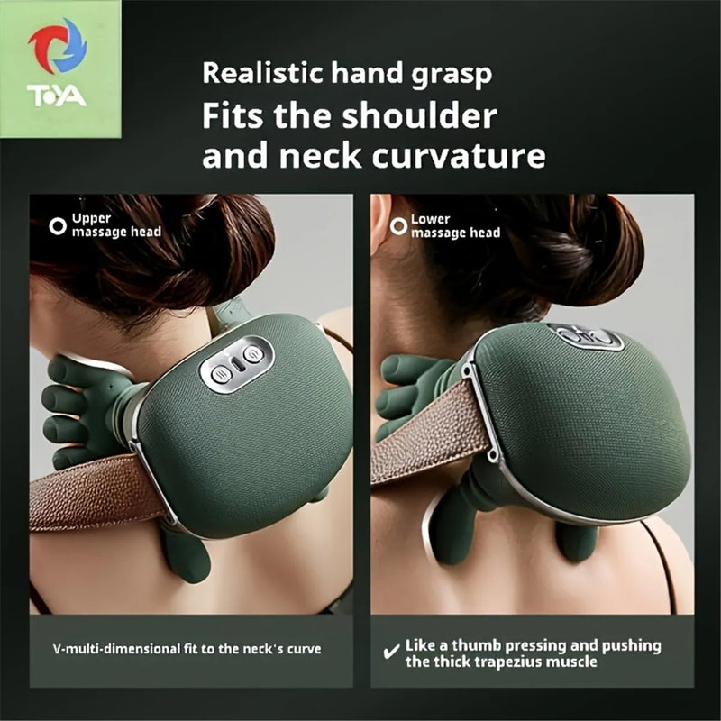 Hand-Shaped Neck and Shoulder Massager with Heat, 6-Finger Simulated Hand Massage, Cordless Deep Tissue Massager for Pain Relief