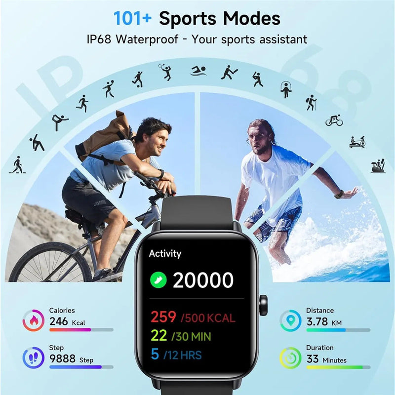 Fitness Tracker Smart Watch with Bluetooth Call, 1.8" HD Screen, 101+ Sports Modes, Heart Rate Monitor, Alexa Voice Assistant, IP68 Waterproof