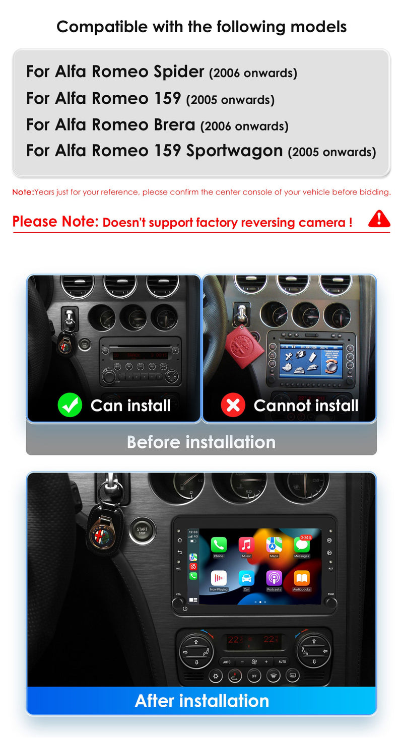 RoverOne Car Stereo Radio Bluetooth CarPlay GPS Navigation for Alfa Romeo 159 Brera Spider Sportwagon