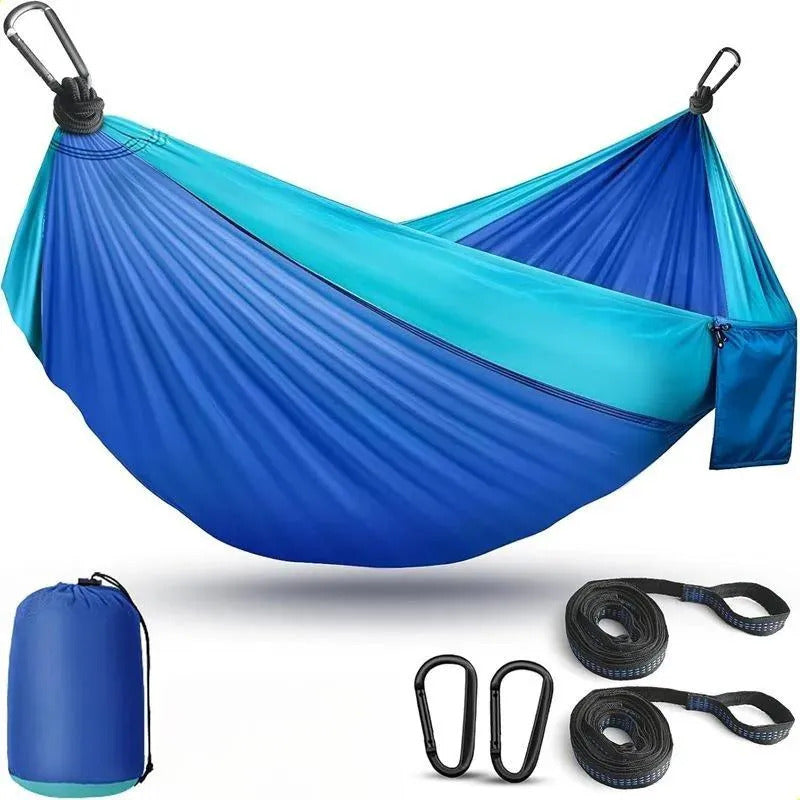 Portable Double Camping Hammock with Tree Straps & Carabiners, Lightweight Nylon Hammock for Outdoor Hiking, Camping, Travel, Backpacking