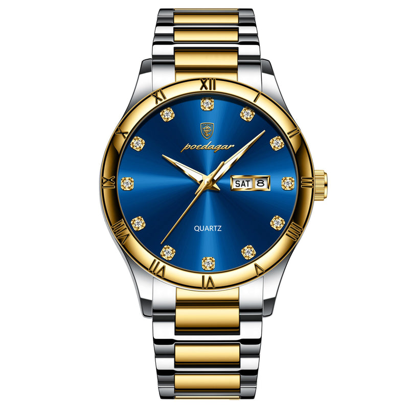 Poedagar Men’s Quartz Watch – Two-Tone Luxury Roman Dial Design