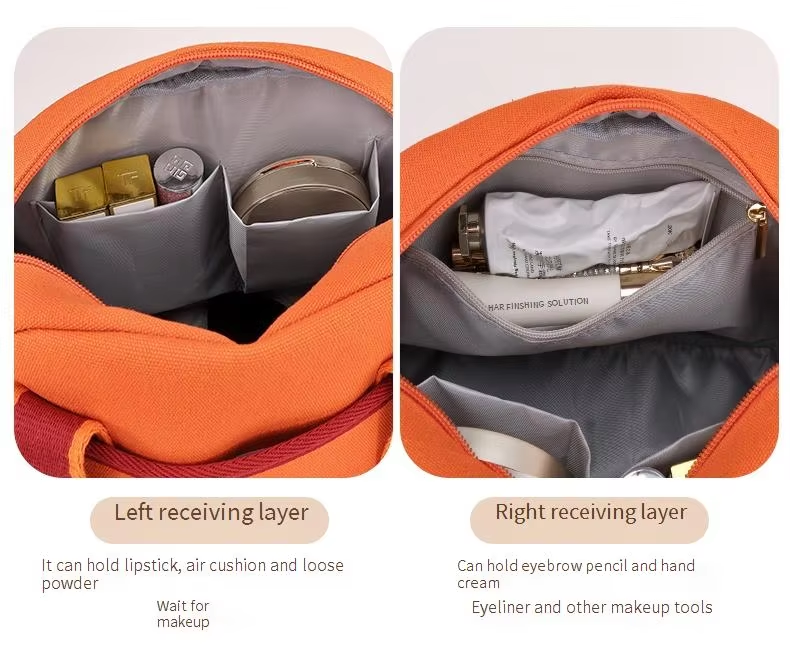 High Quality Durable Fashion Ins-Style Canvas Large Capacity Cosmetic Bag Zipper Closure Soft Handle Portable Travel Storage