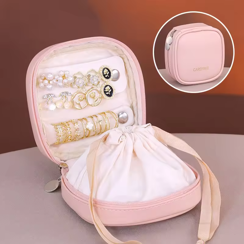 Leather Earrings Rings Necklaces Travel Jewelry Boxes Square Style PU Leather Portable Jewelry Storage case