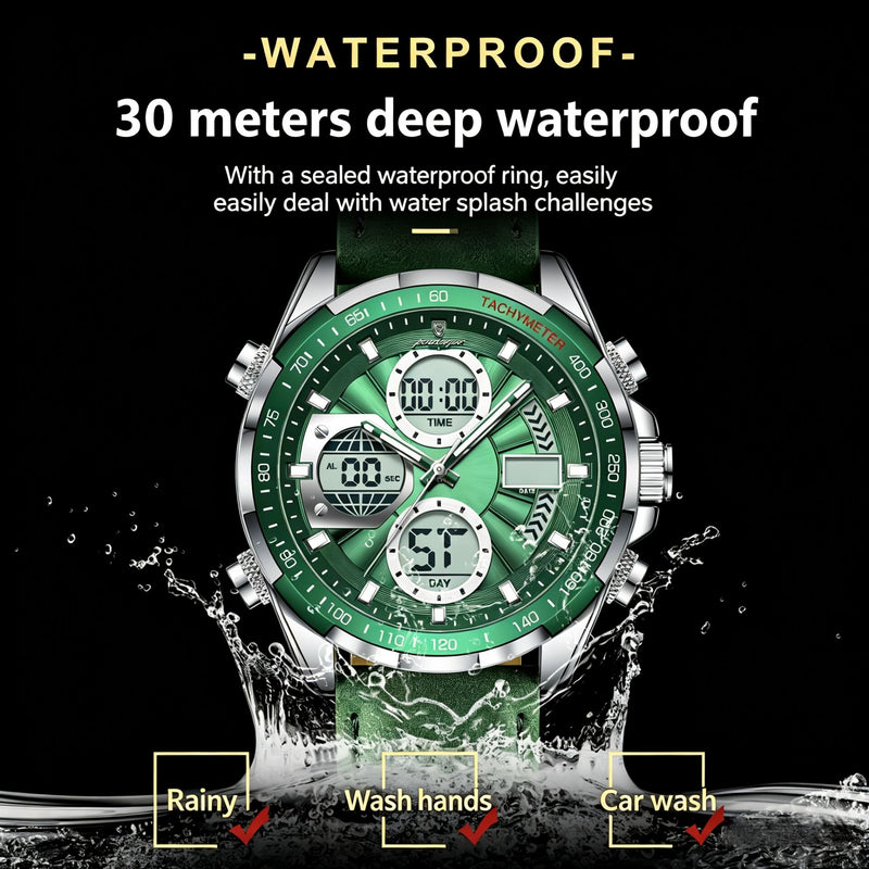 Men's Green Dual-Display Watch  Military-Sports Style