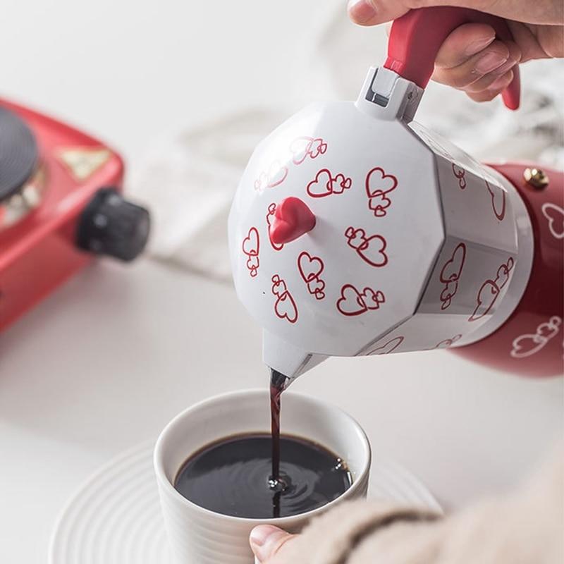 Red Heart Coffee Chest Stop aluminum Moka Pot 150ML