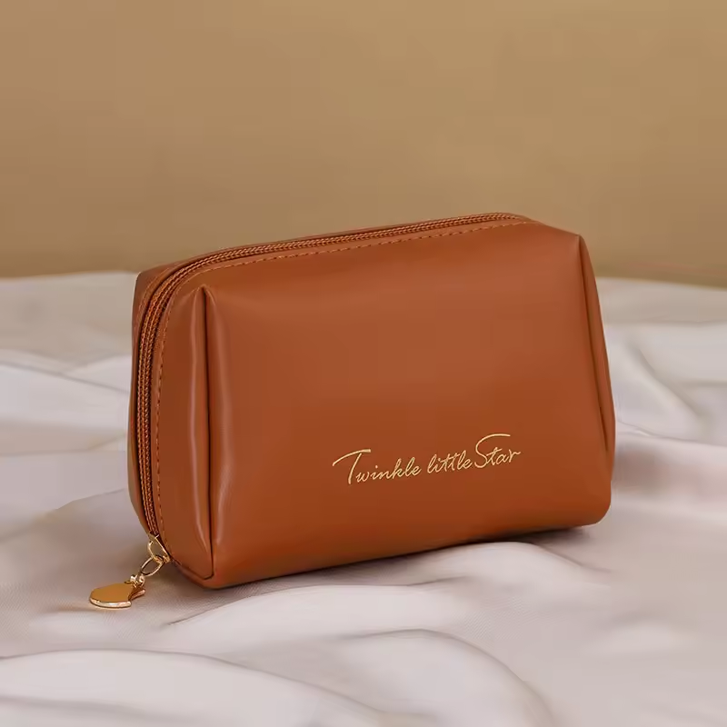 Travel Portable Water Resistant PU Leather Toiletry Bag Small Zipper Cosmetic Makeup Pouch for Woman Girls