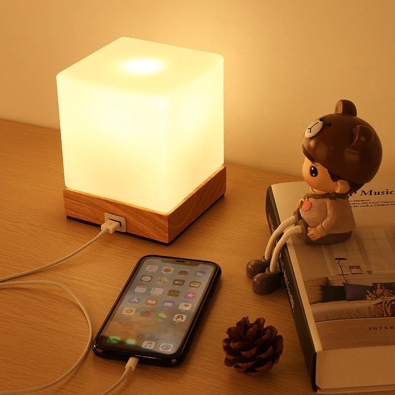 Night Lamps with USB Charging Ports, Vintage Style Table Lamp