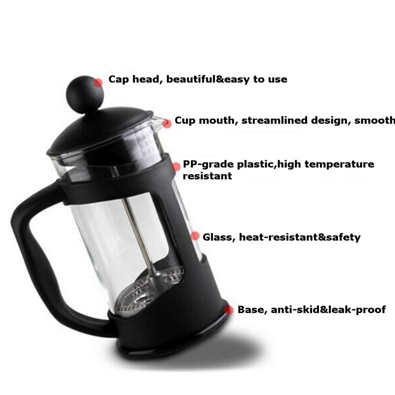New French Press 400ml Heat Resistant Glass Coffee Press