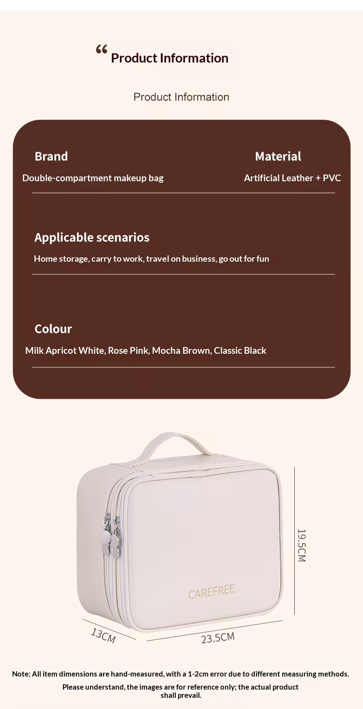 New Double Layer Makeup Bag - 4 Compartment Travel Cosmetic Organizer, Portable Toiletry Case & Multi-Function Vanity Tray