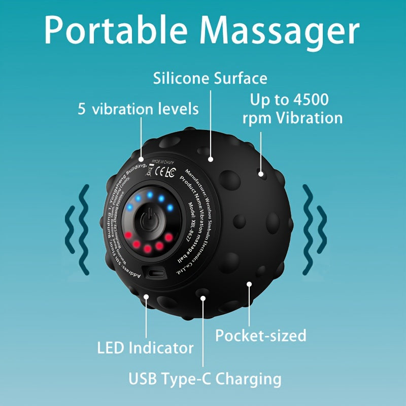5-Speed Vibrating Massage Ball, Rechargeable Deep Tissue Muscle Massager