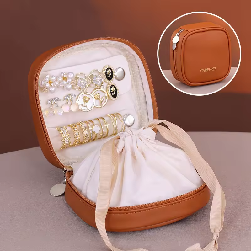 Leather Earrings Rings Necklaces Travel Jewelry Boxes Square Style PU Leather Portable Jewelry Storage case