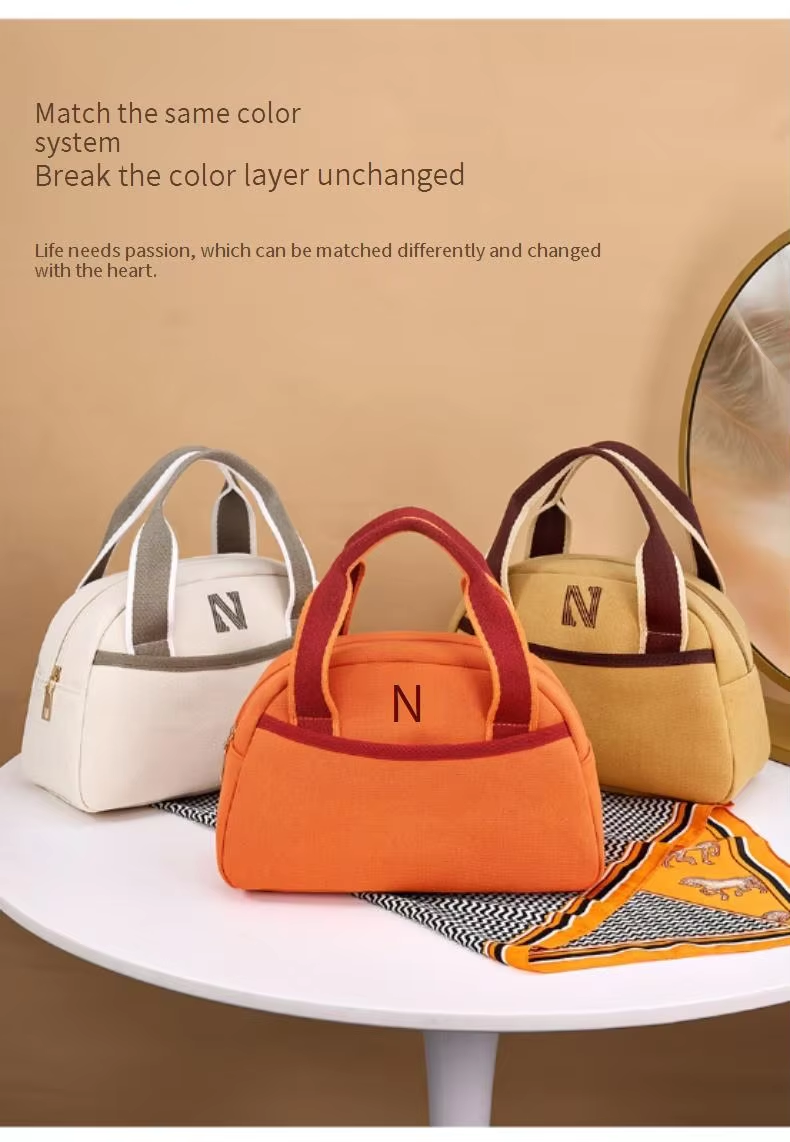High Quality Durable Fashion Ins-Style Canvas Large Capacity Cosmetic Bag Zipper Closure Soft Handle Portable Travel Storage
