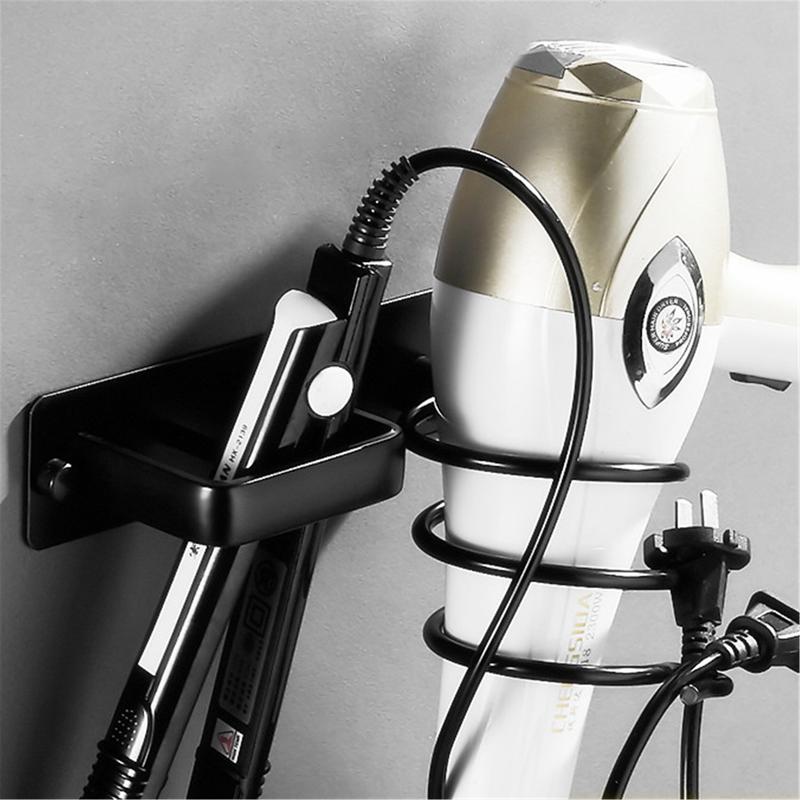 Wall mounted bathroom black hair dryer stand aluminum