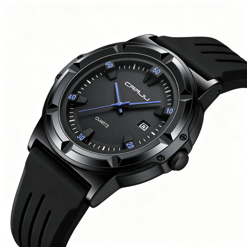 Sporty Blue Accent Date Display Quartz Wristwatch