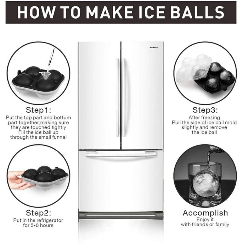 4 Hole Ice Cream Makers Big Ball Mold Silicone Ice Cube Tray