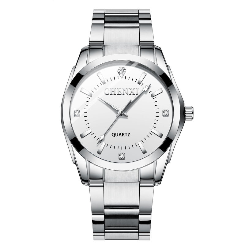 Chenxi Men's Quartz Watch – Silver Stainless Steel Strap, Minimalist White Dial, Casual Business Wristwatch