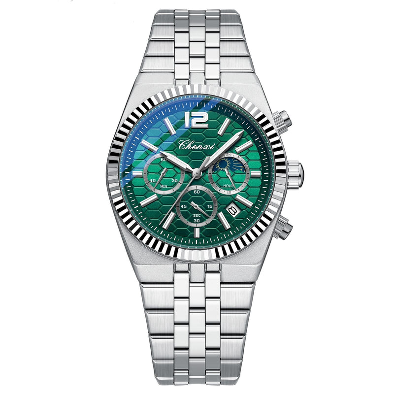 Chenxi Men’s Wristwatch – Green Honeycomb Chronograph Design