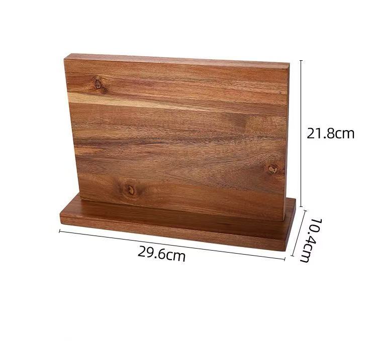 Double Sided Magnetic Wooden Knife Block, Acacia Wood Magnetic Knife Holder for Kitchen, Countertop Knife Storage Organizer