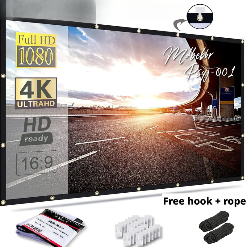100 Inch 16:9 4K 3D Projector Screen, Foldable Washable Portable Projection Screen for Home Theater