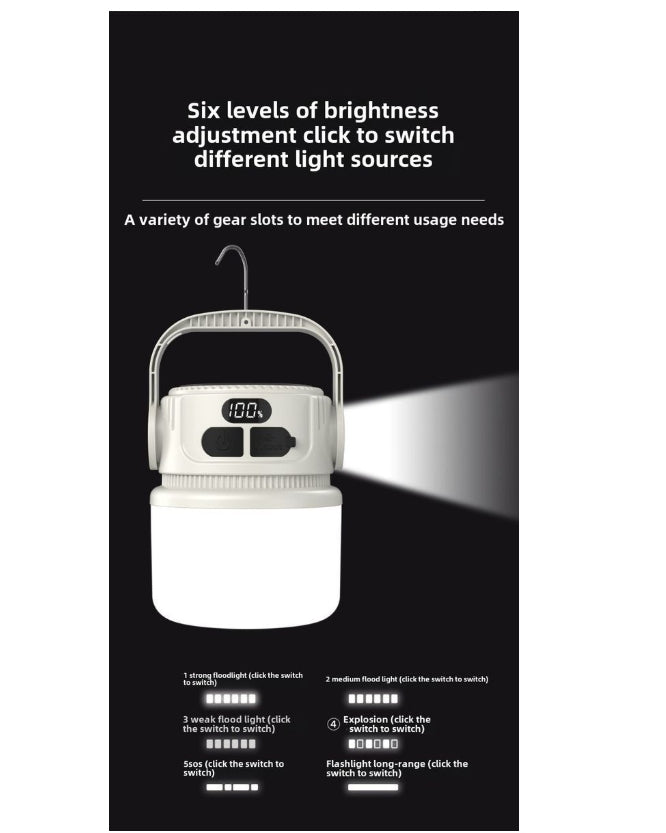 LED Camping Lamp Solar & USB Dual Light Source for Outdoor Garden BBQ