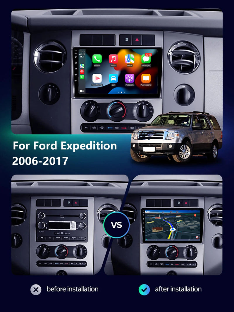 RoverOne Car Stereo Radio Bluetooth CarPlay GPS Navigation for Ford Expedition 3 2006 - 2017