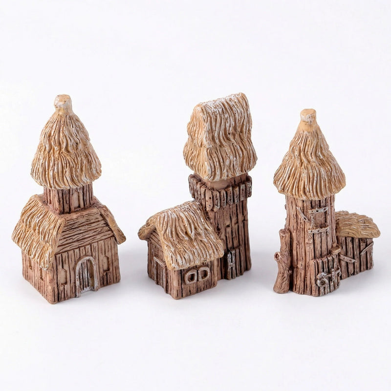 African Tribal Thatched House Miniature Set – 3 Different Styles Resin Micro Landscape Ornament(3PCS)