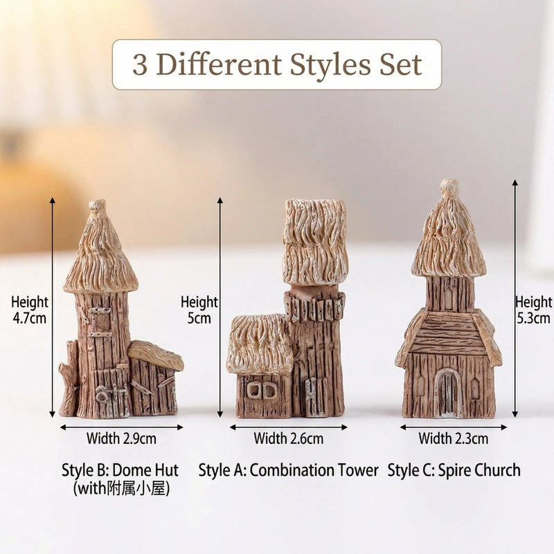 African Tribal Thatched House Miniature Set – 3 Different Styles Resin Micro Landscape Ornament(3PCS)