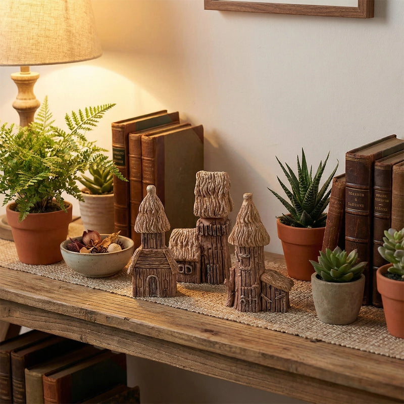 African Tribal Thatched House Miniature Set – 3 Different Styles Resin Micro Landscape Ornament(3PCS)