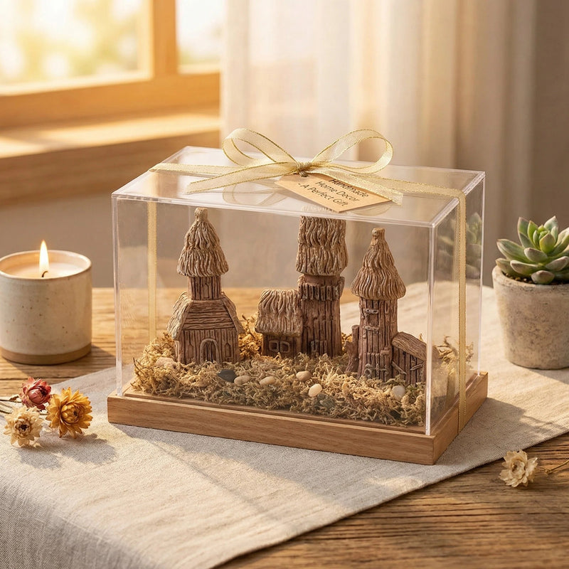 African Tribal Thatched House Miniature Set – 3 Different Styles Resin Micro Landscape Ornament(3PCS)