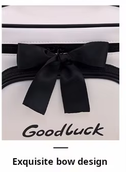 High-quality Eco-Friendly Portable Bow Decor PU Zipper Waterproof Large Capacity Hand-Held Makeup Bag
