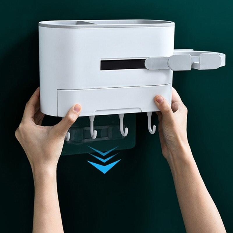 Wall mount for hair dryer with plug-in chamber hooks Drawer Self-adhesive
