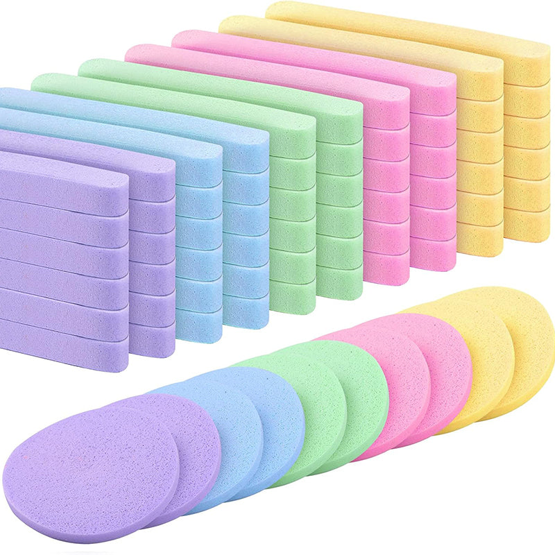 100Pcs Compressed Facial Sponges | Mixed Color Cleansing & Makeup Remover Pads