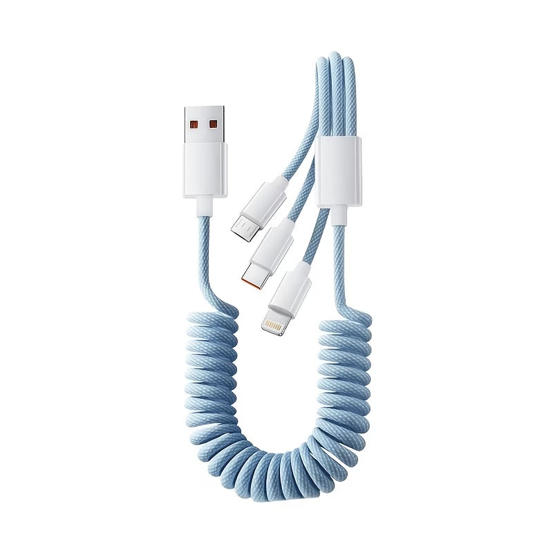 1.5M 3-In-1 Braided Fast Charging Cable, 66W USB To Type-C/Lightning/Micro USB